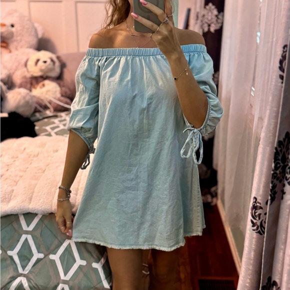 Off-Shoulder Light Blue Dress - Picture 1 of 2